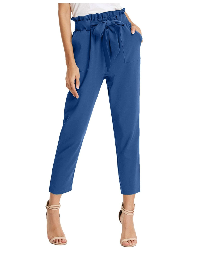 Pantalón de mujer de estampado paisley – Pantalón ancho de algodón y lino con cintura elástica, cordón y bolsillos