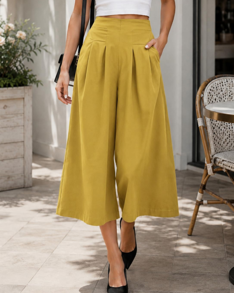 Pantaloni Rowan da donna – Pantaloni larghi in misto lino vita alta elastica con tasche