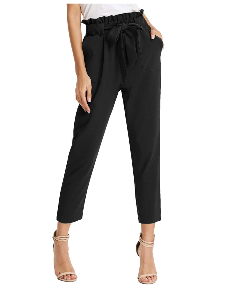 Pantaloni da donna in stile paisley – Pantaloni ampi in cotone e lino con vita elasticizzata, coulisse e tasche