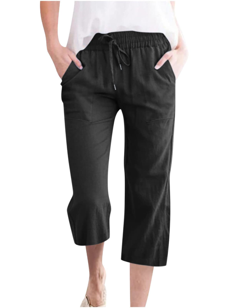 Pantaloni da donna Hadley – Pantaloni larghi in cotone e lino con vita elasticizzata e tasche