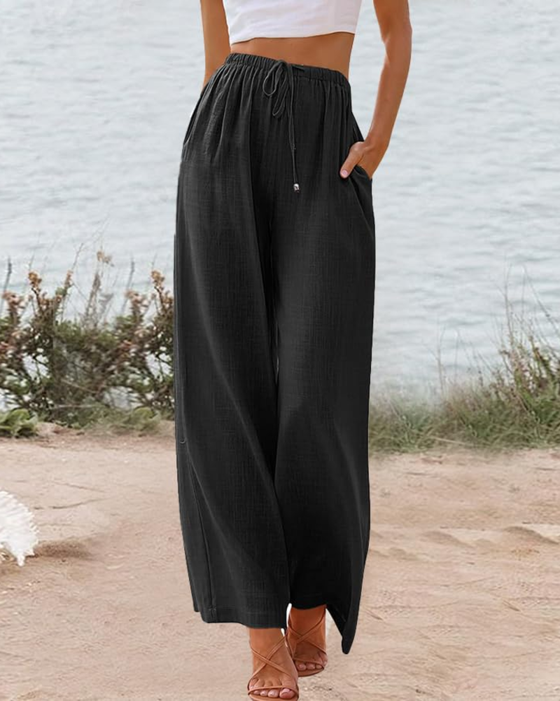 Pantaloni Palazzo Briar da donna – Pantaloni larghi in cotone e lino con tasche taglio ampio