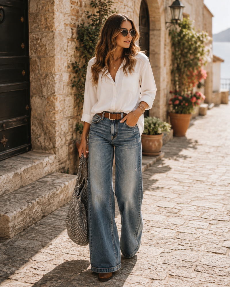 Harper Jean Taille Basse Femme – Jean Vintage Stretch à Jambe Large & Confort Quotidien
