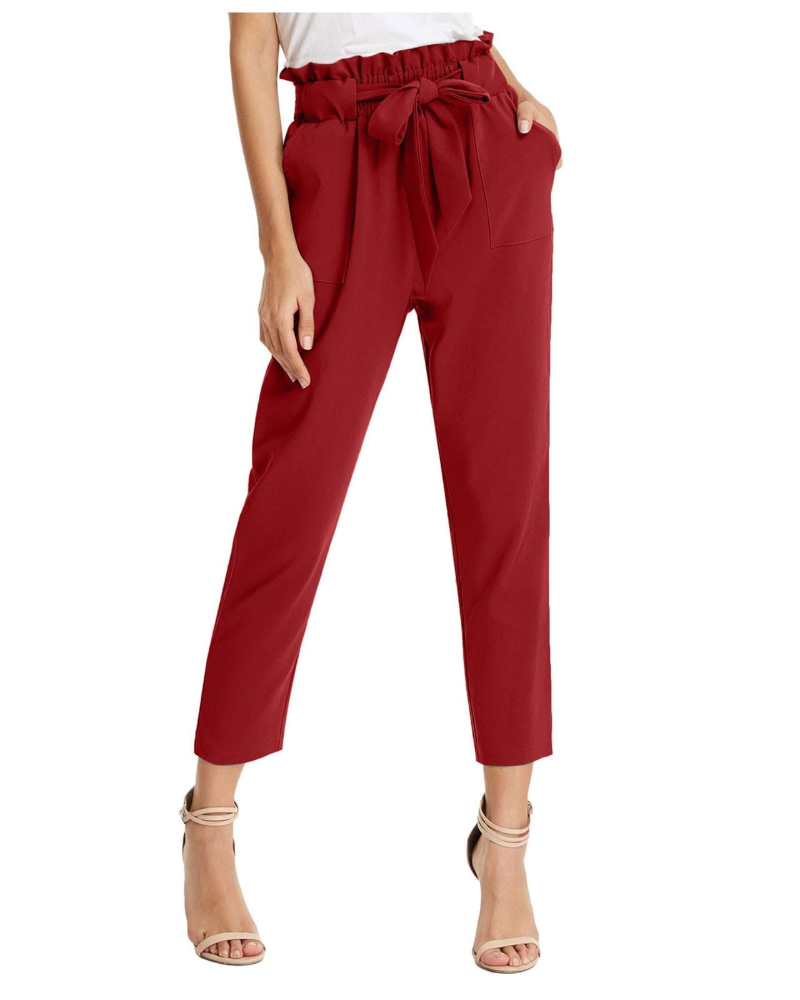 Pantaloni da donna in stile paisley – Pantaloni ampi in cotone e lino con vita elasticizzata, coulisse e tasche