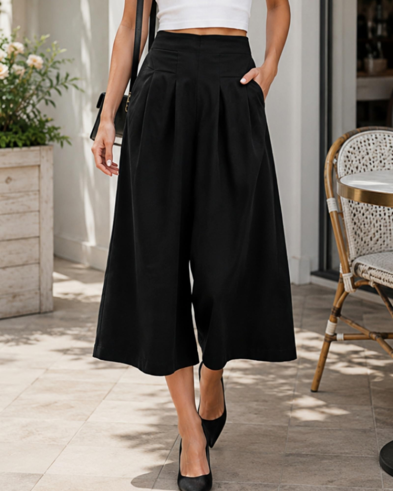 Pantaloni Rowan da donna – Pantaloni larghi in misto lino vita alta elastica con tasche