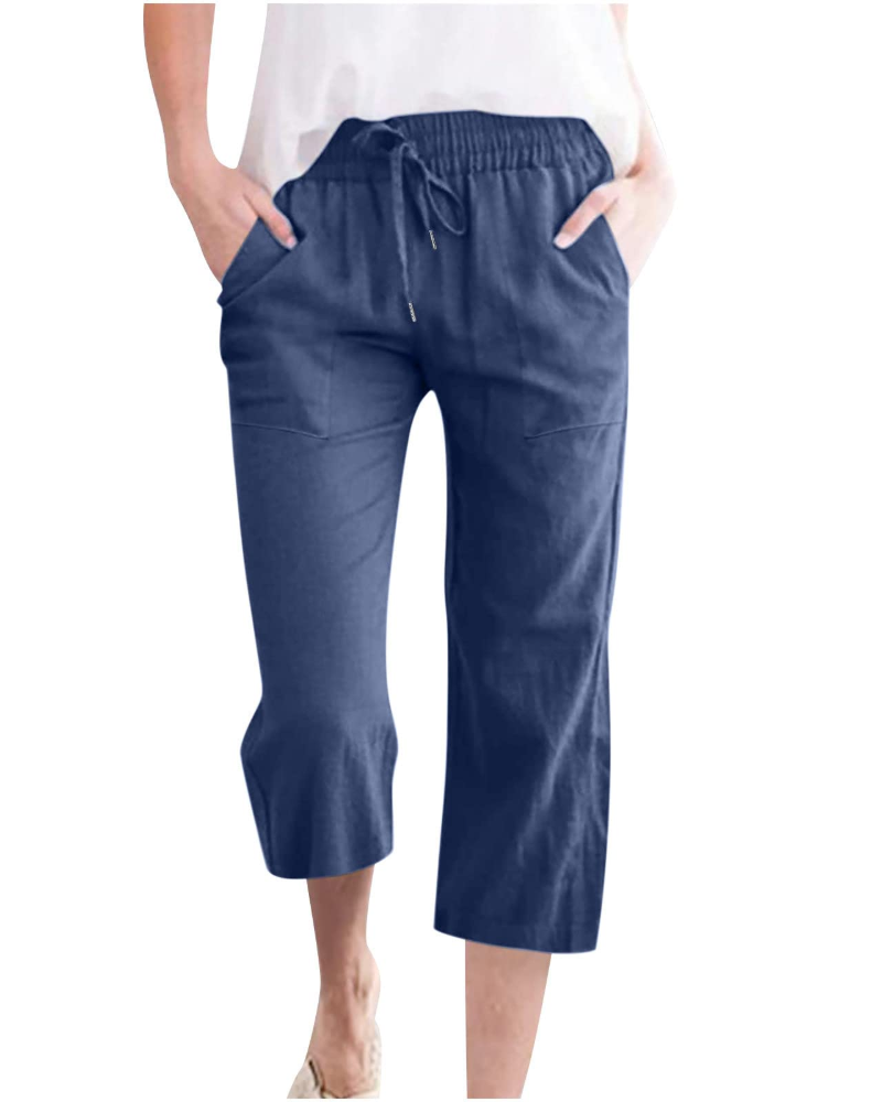 Pantaloni da donna Hadley – Pantaloni larghi in cotone e lino con vita elasticizzata e tasche