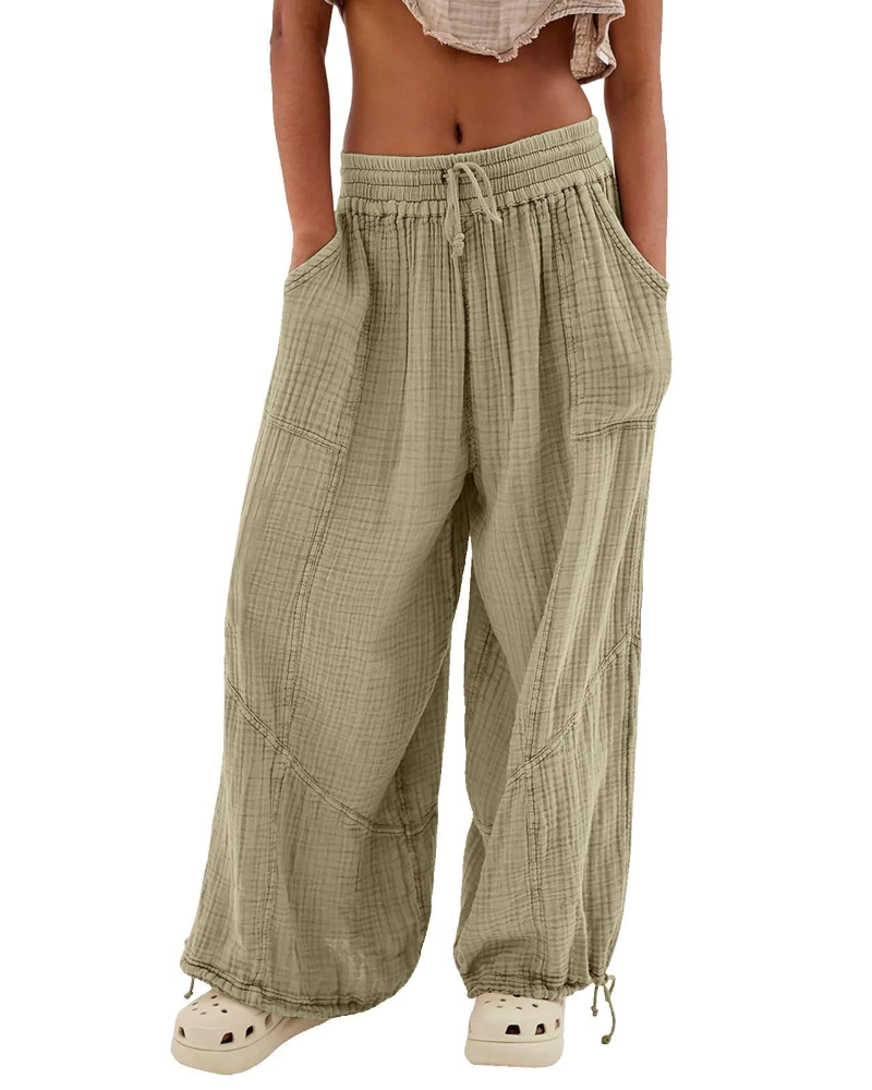 Avery Pantalon Femme – Pantalon Décontracté Taille Élastique Coton Léger Confortable