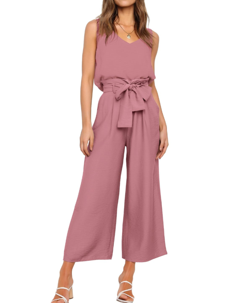 Kendall Ensemble Femme – Haut Sans Manches et Pantalon Large Taille Haute Ceinturé