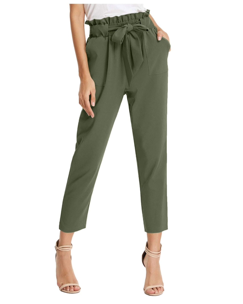 Pantaloni da donna in stile paisley – Pantaloni ampi in cotone e lino con vita elasticizzata, coulisse e tasche