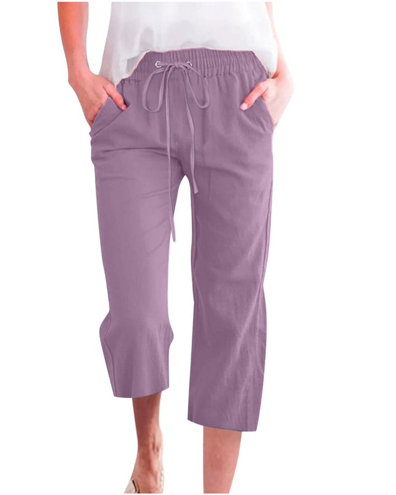 Pantaloni da donna Hadley – Pantaloni larghi in cotone e lino con vita elasticizzata e tasche