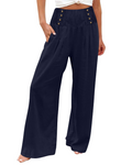 Pantaloni da donna Skylar – pantaloni larghi in cotone e lino a vita alta, elasticizzati e con tasche