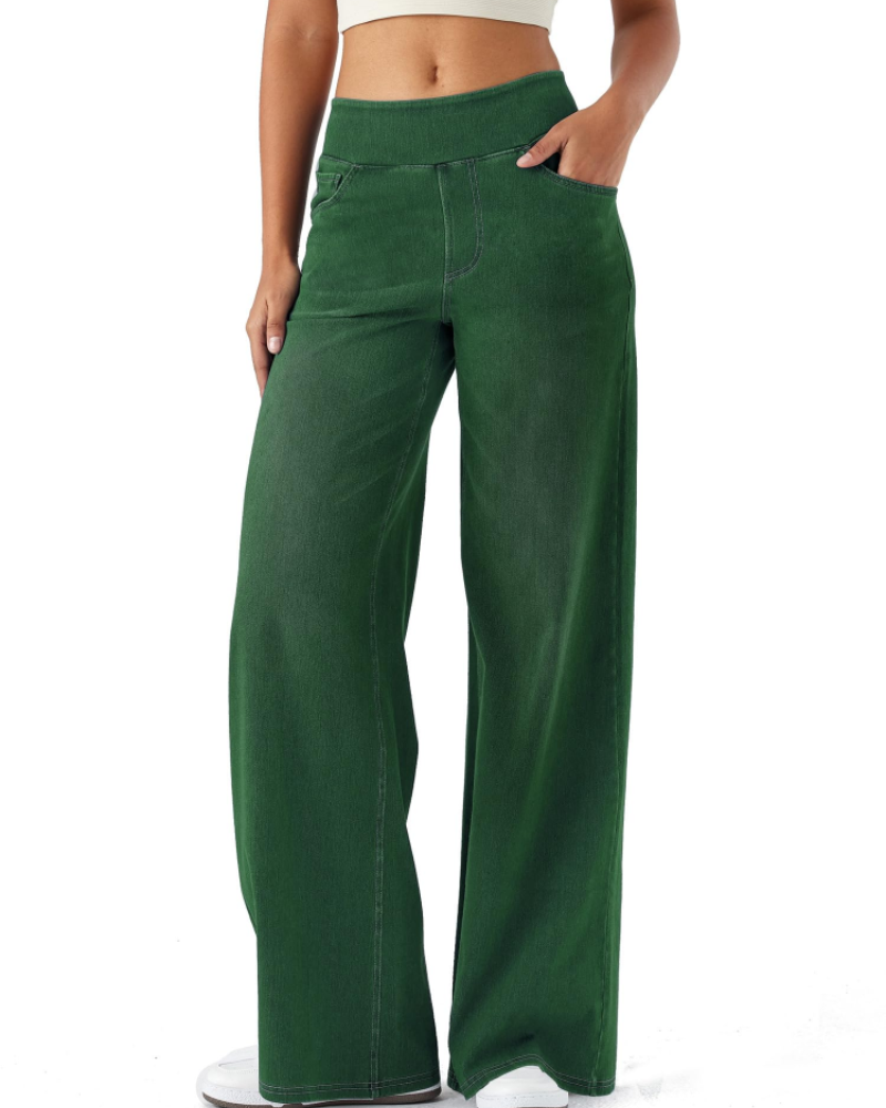 Keira Jean Large Femme – Pantalon Taille Haute Effet Denim Extensible à Jambe Large