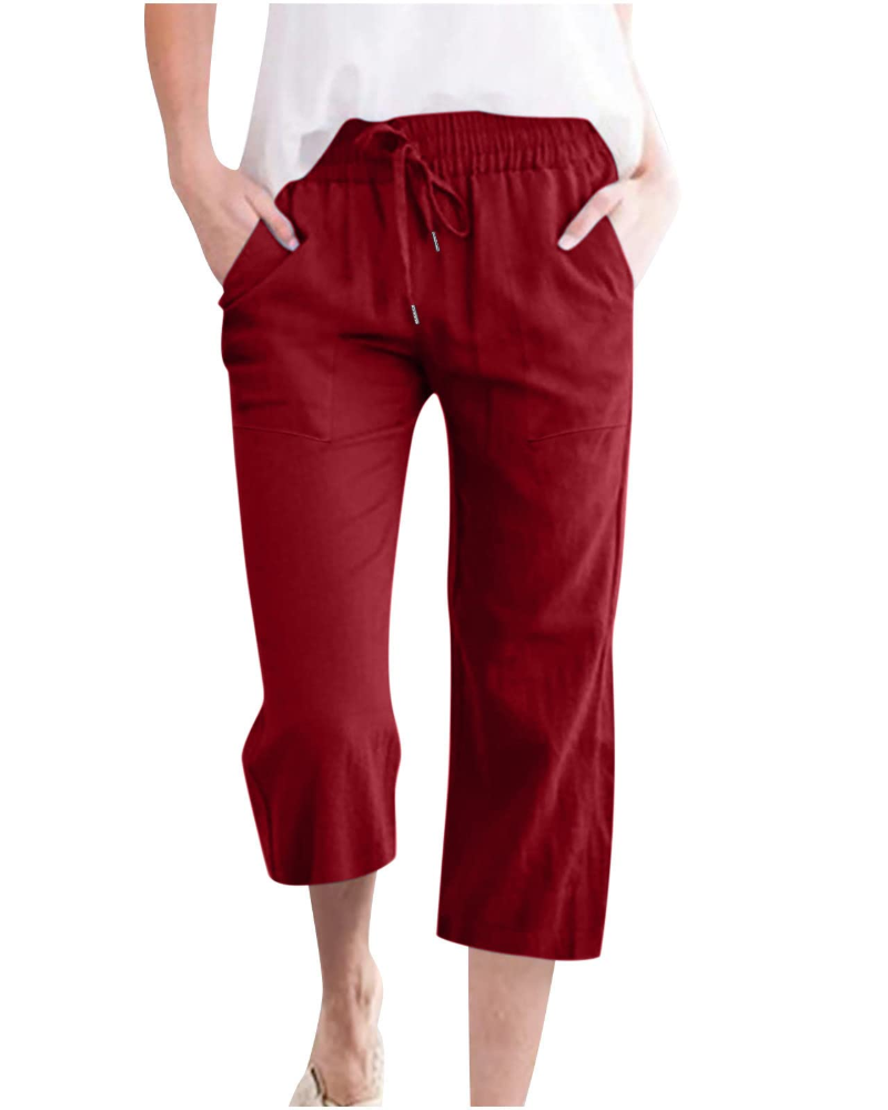 Pantaloni da donna Hadley – Pantaloni larghi in cotone e lino con vita elasticizzata e tasche