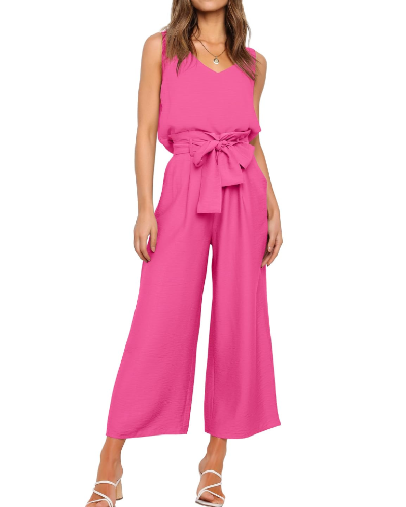 Kendall Ensemble Femme – Haut Sans Manches et Pantalon Large Taille Haute Ceinturé