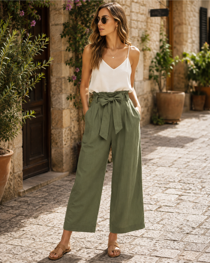 Sloane Pantaloni da donna – Pantaloni paperbag svasati a vita alta con cintura rimovibile