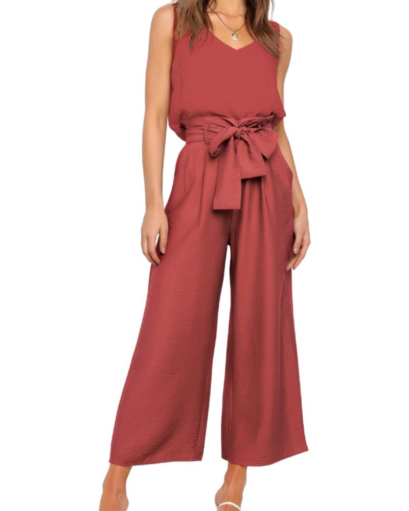 Kendall Ensemble Femme – Haut Sans Manches et Pantalon Large Taille Haute Ceinturé