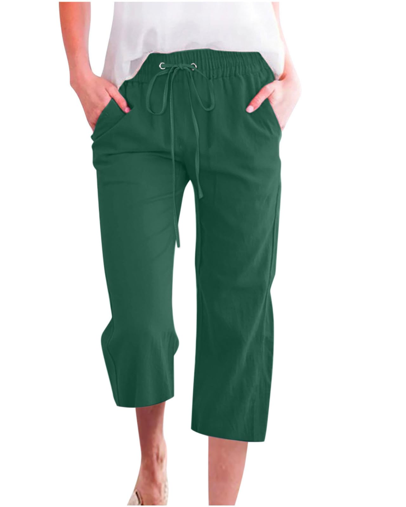Pantaloni da donna Hadley – Pantaloni larghi in cotone e lino con vita elasticizzata e tasche