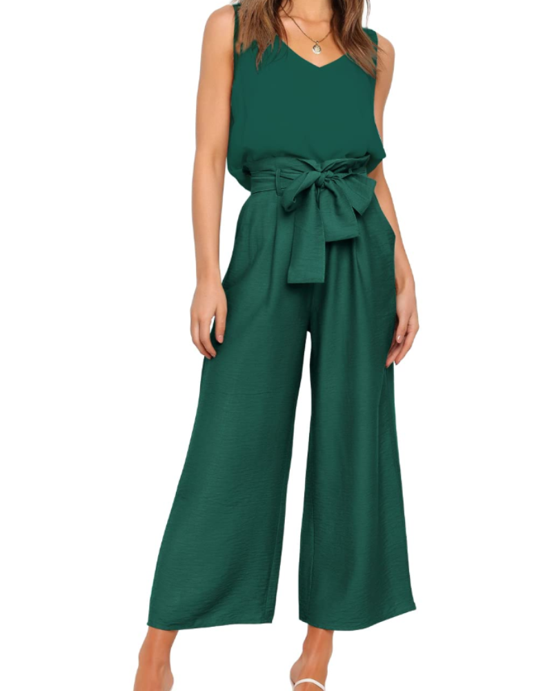 Kendall Ensemble Femme – Haut Sans Manches et Pantalon Large Taille Haute Ceinturé
