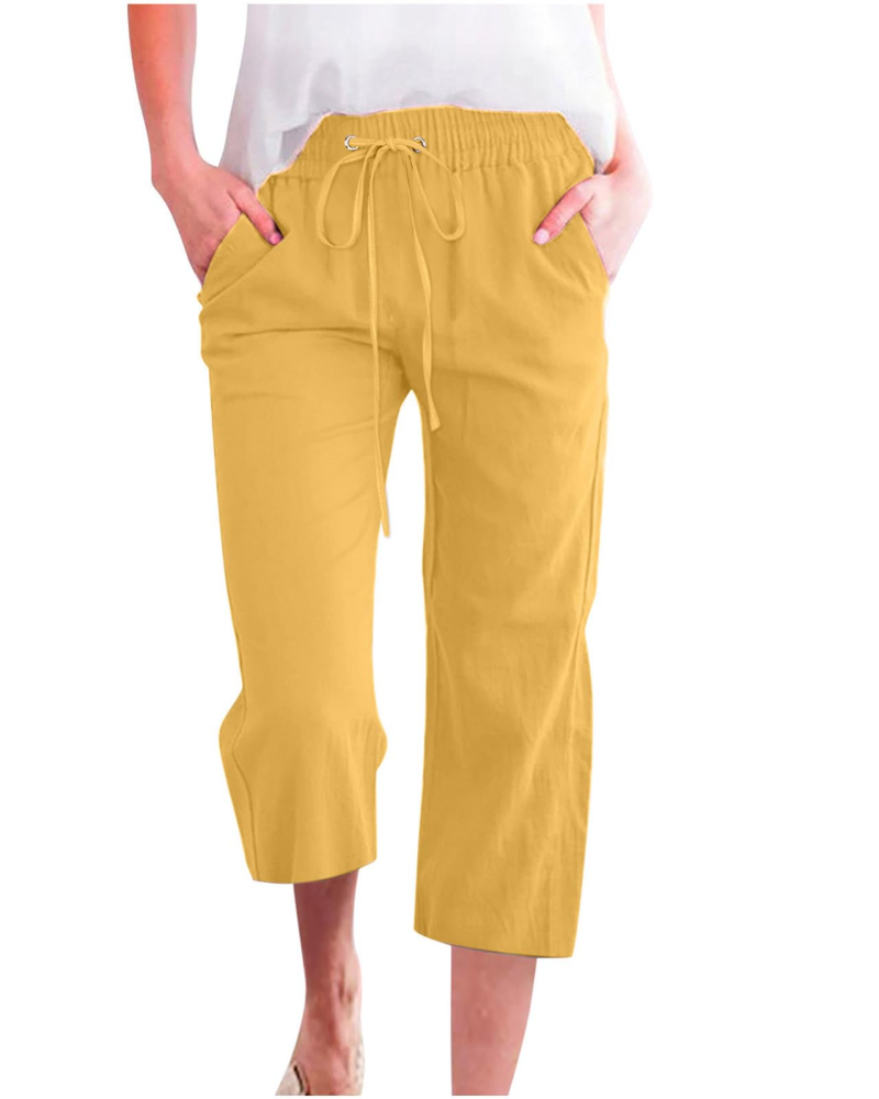 Pantaloni da donna Hadley – Pantaloni larghi in cotone e lino con vita elasticizzata e tasche