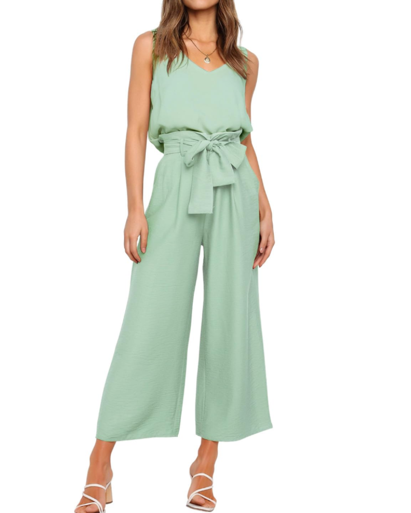 Kendall Ensemble Femme – Haut Sans Manches et Pantalon Large Taille Haute Ceinturé