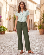 Pantaloni larghi Hollis da donna – Pantaloni in cotone e lino vita elastica con coulisse e tasche