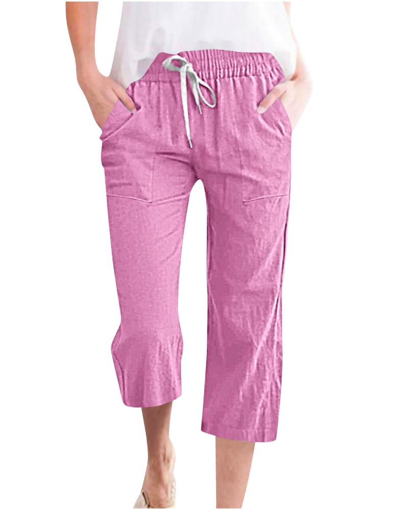 Pantaloni da donna Hadley – Pantaloni larghi in cotone e lino con vita elasticizzata e tasche