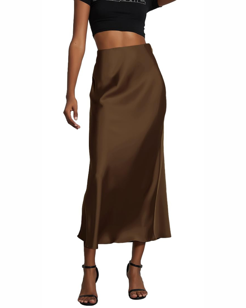 Women's Long Skirt Satin High Waist Elastic Skirt Women's Dress Satin A-Line Solid Color Casual Chic Elegant Evening Dress