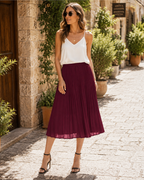 Falda Midi Juliette para Mujer – Falda Plisada de Gasa con Cintura Elástica en Línea A y Bolsillos