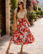 Gonna lunga Brenda Jupe da donna – Gonna midi con vita elastica, coulisse regolabile, tasche e taglio svasato