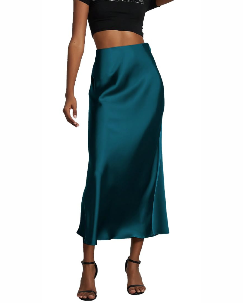 Women's Long Skirt Satin High Waist Elastic Skirt Women's Dress Satin A-Line Solid Color Casual Chic Elegant Evening Dress