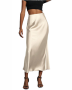 Jupe Longue Femme Jupe Satin Taille Haute Elastique Robe Femme Robe Satin Ligne A Couleur Unie Casual Chic Élégante Soirée