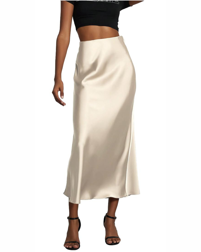Women's Long Skirt Satin High Waist Elastic Skirt Women's Dress Satin A-Line Solid Color Casual Chic Elegant Evening Dress
