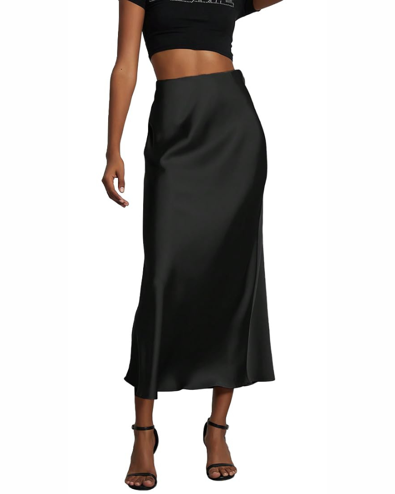 Women's Long Skirt Satin High Waist Elastic Skirt Women's Dress Satin A-Line Solid Color Casual Chic Elegant Evening Dress