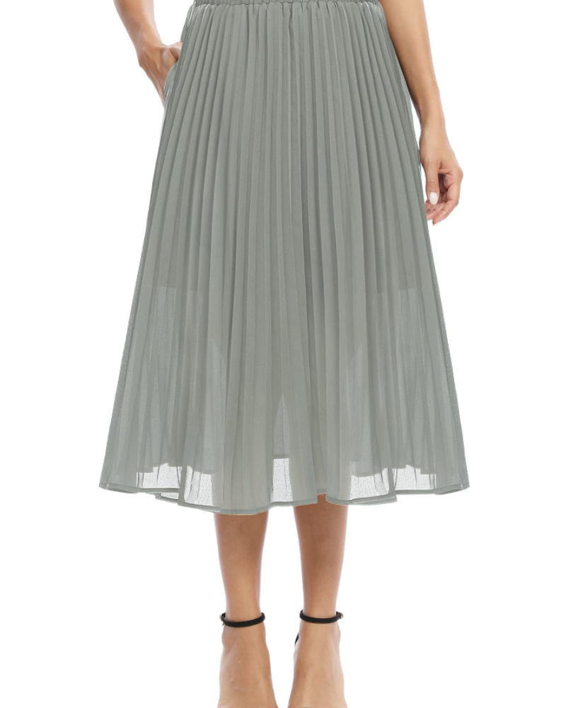 Juliette Midi Skirt for Women – Pleated Chiffon Skirt with Elastic Waist, A-Line, with Pockets