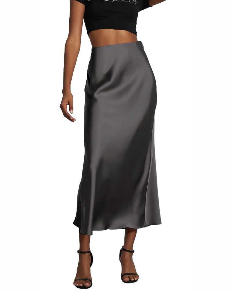 Women's Long Skirt Satin High Waist Elastic Skirt Women's Dress Satin A-Line Solid Color Casual Chic Elegant Evening Dress