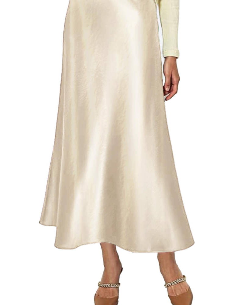 Danica Jupe Satinée Woman – Long Pleated Skirt High Waist Elegant Mermaid Cut