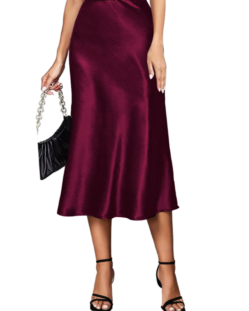 Celeste Satin Skirt for Women – Long Skirt with Elastic Waist, Elegant Flared Cut