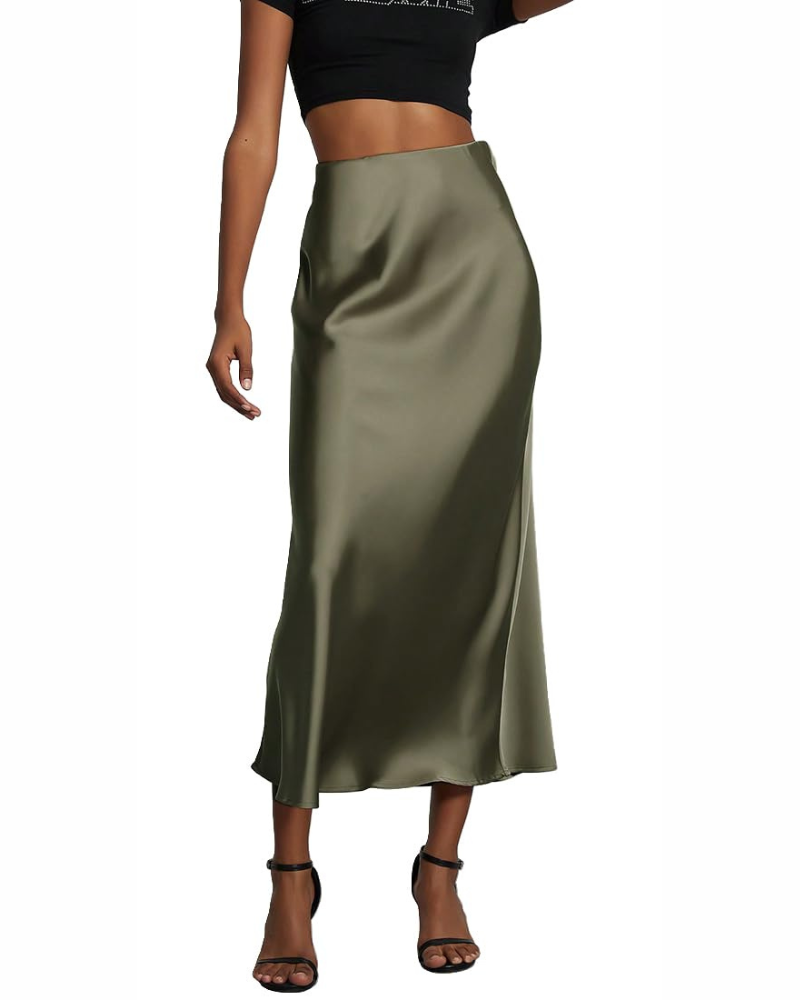 Women's Long Skirt Satin High Waist Elastic Skirt Women's Dress Satin A-Line Solid Color Casual Chic Elegant Evening Dress