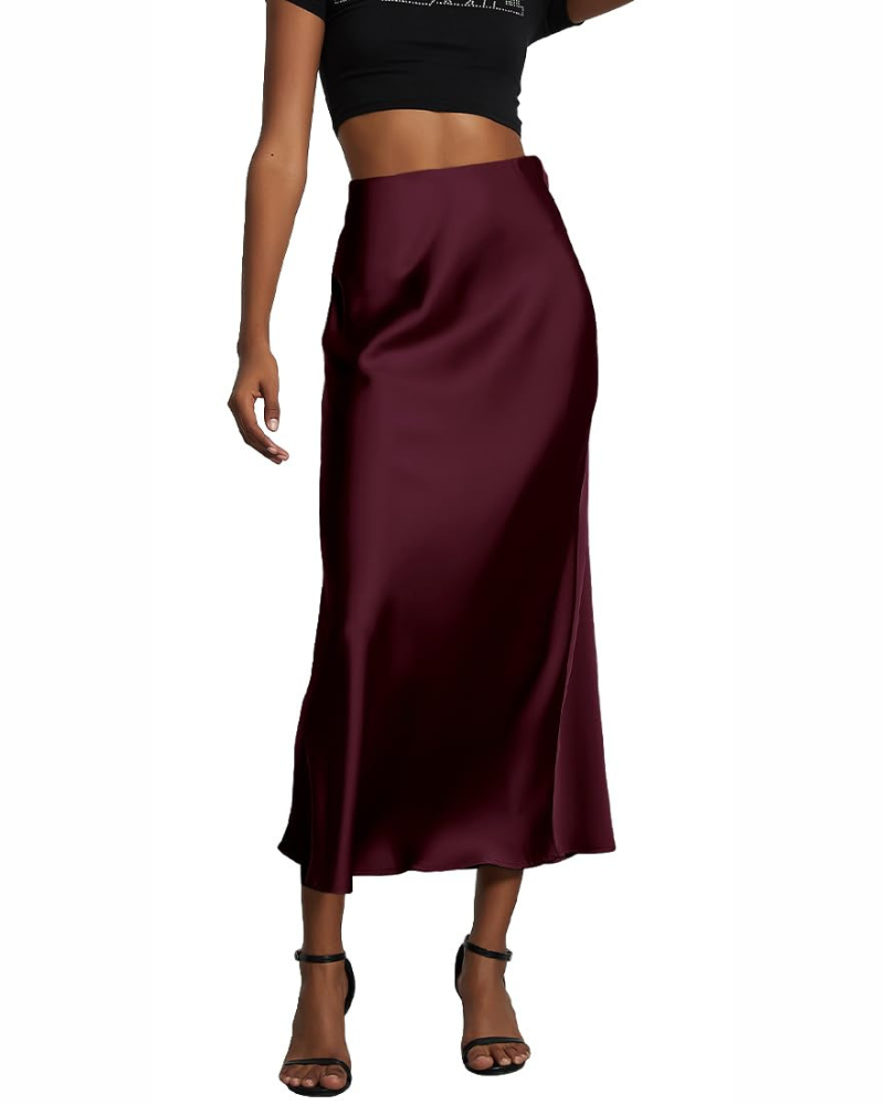 Women's Long Skirt Satin High Waist Elastic Skirt Women's Dress Satin A-Line Solid Color Casual Chic Elegant Evening Dress