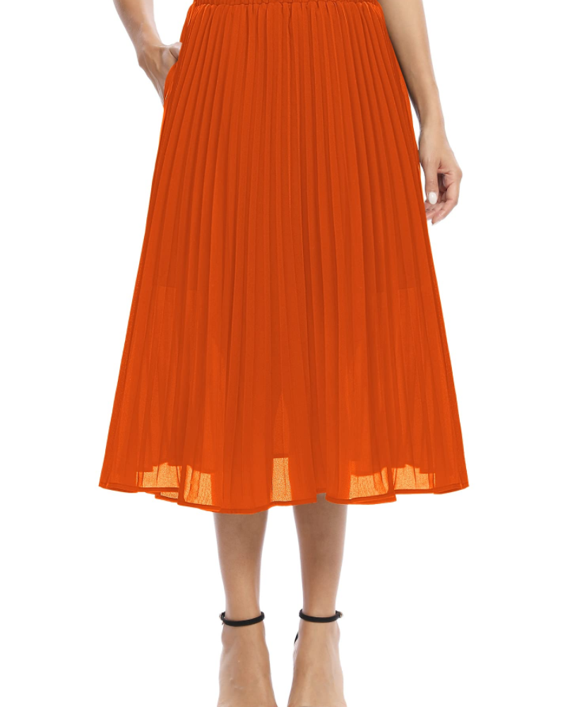 Juliette Midi Skirt for Women – Pleated Chiffon Skirt with Elastic Waist, A-Line, with Pockets