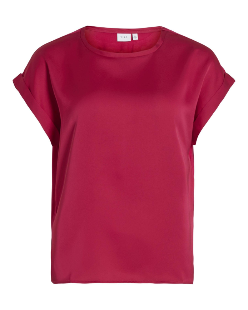 Camicia Lennox da donna – Blusa satinata scollo rotondo maniche corte spalle scese elegante