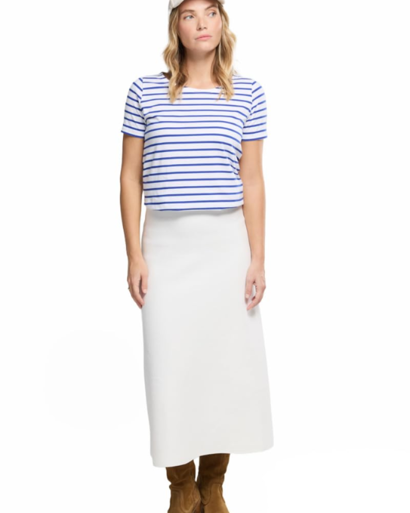 Audrey Marinière Femme – T-Shirt Blanc à Motif Étoiles 100 % Coton Jersey Marin