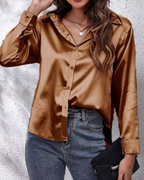 Camicia Sutton da donna – Blusa satinata effetto seta maniche lunghe elegante business