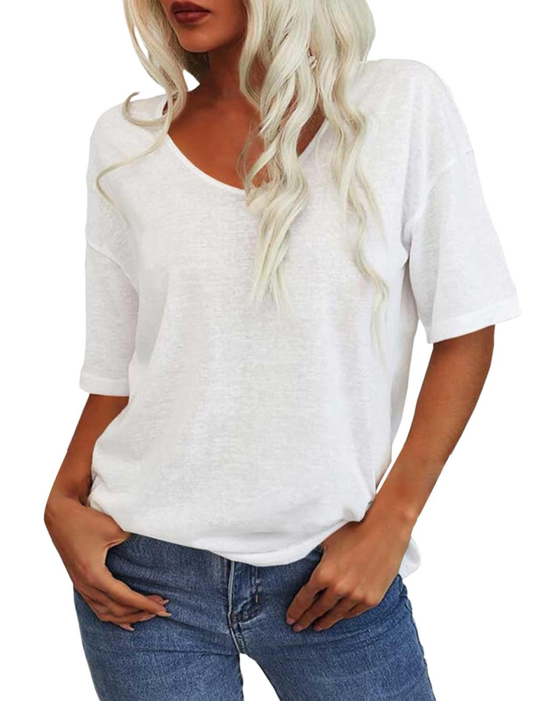 Gabriella T-Shirt Femme – Haut Col V en Lin & Coton à Manches Courtes Coupe Ajustée