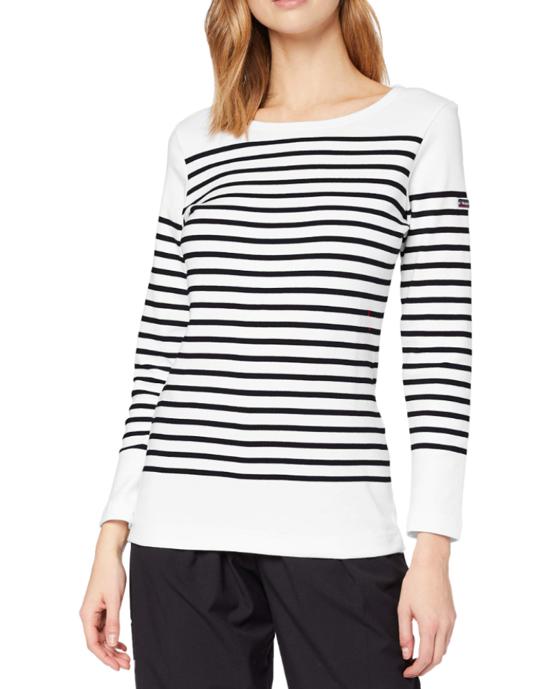 Monica Marinière Femme – T-Shirt Rayé Bleu Marine & Blanc 100 % Coton Interlock
