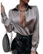 Camicia Fallon da donna – Blusa satinata maniche lunghe elegante effetto seta