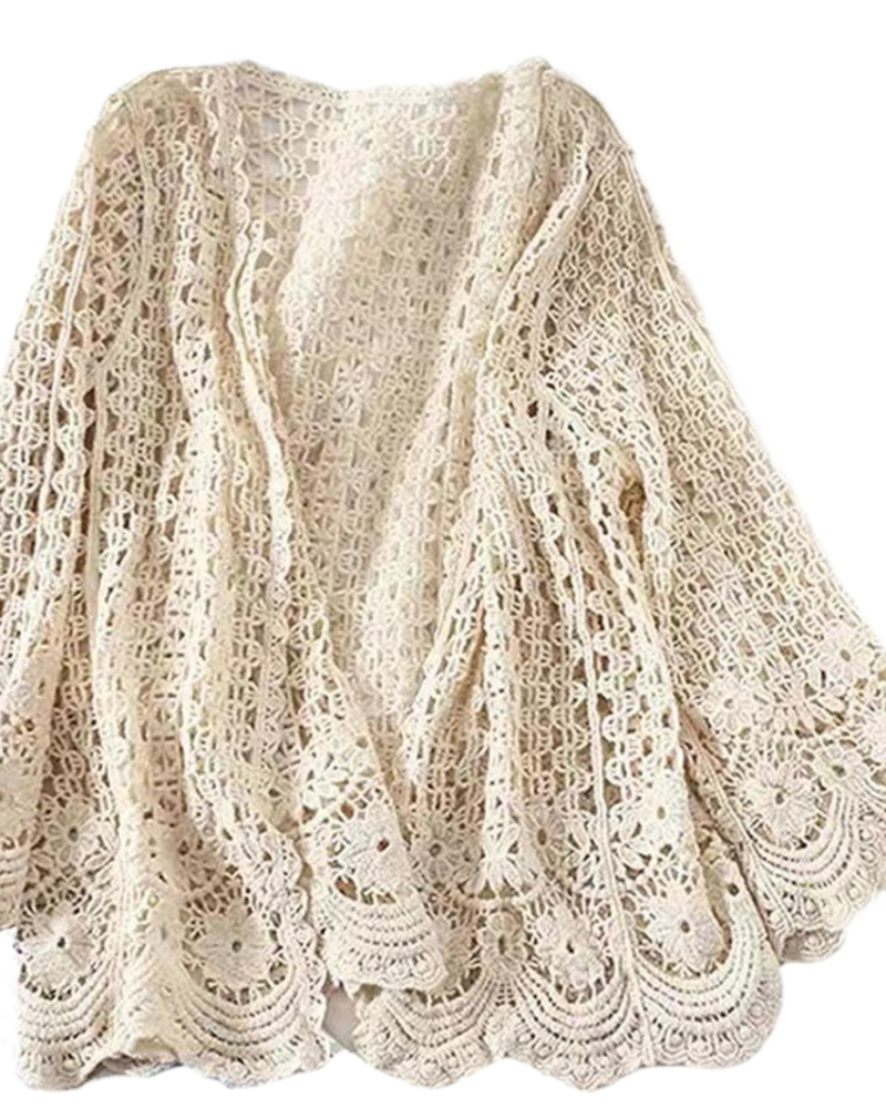 Bailey Cardigan Femme – Gilet Crochet Long Ouvert Maille Ajourée Coton Élégant