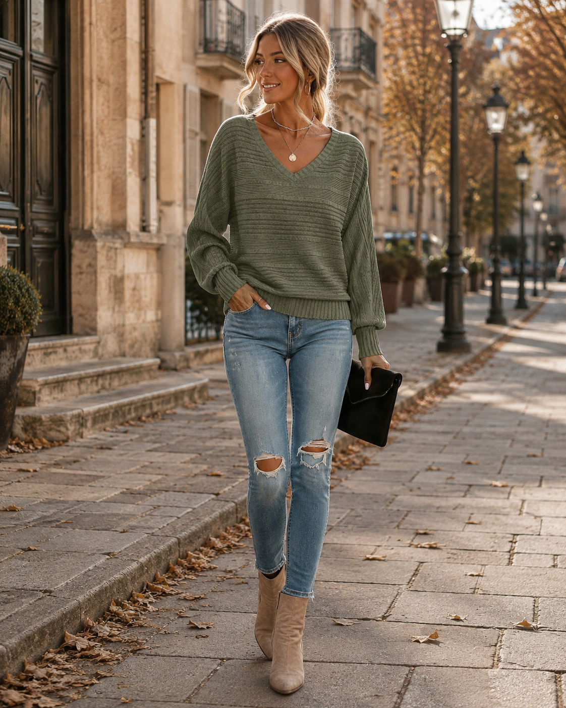 Darlene Pull Tunique Femme – Col V Manches Longues Chauve-Souris Coupe Décontractée