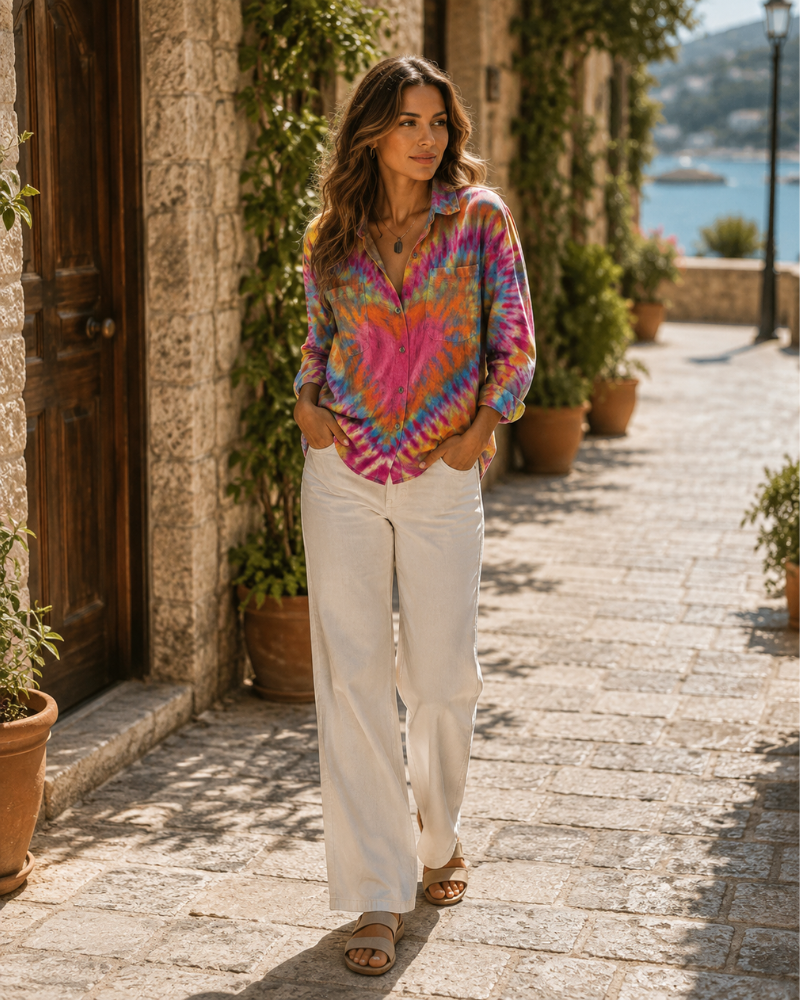 Lina Women's Blouse - Vintage Colorful Printed Blouse, Loose Fit & Boho Chic Style
