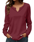 Carly T-Shirt Femme – Haut Col Rond Brodé en Coton à Manches Longues Coupe Ajustée