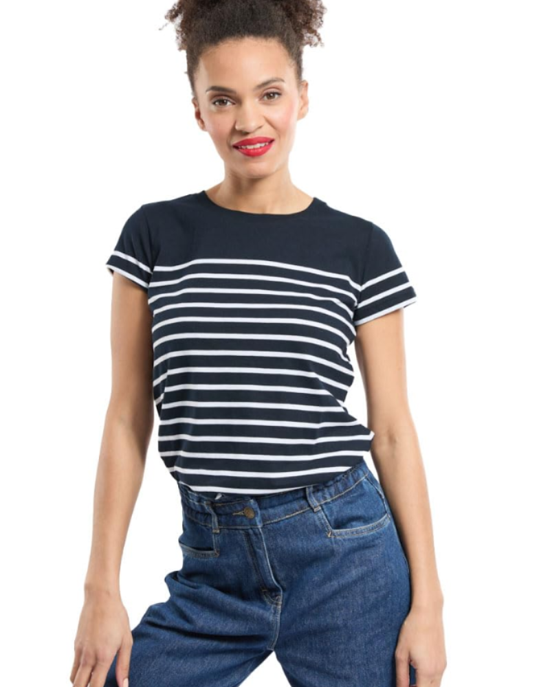 Colette Marinière Femme – T-Shirt Rayé Bleu Marine & Blanc 100 % Coton Manches Longues